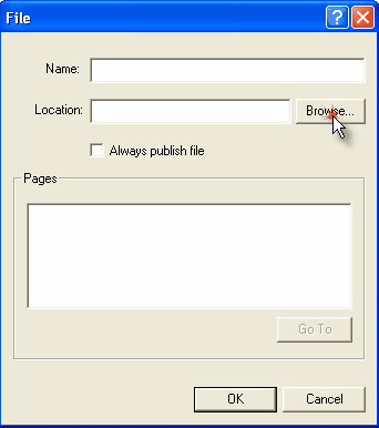 The file dialog box for adding an asset