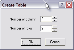 The table dialog in NOF 7.5