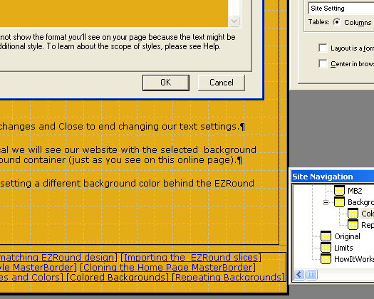 A screen shot from the WYSIWYG with a background color set